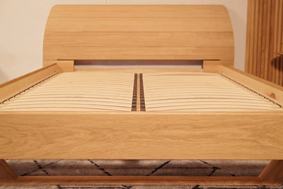 Solid wood bed frame "Comfort-1". Queen platform bed available in stock in North America