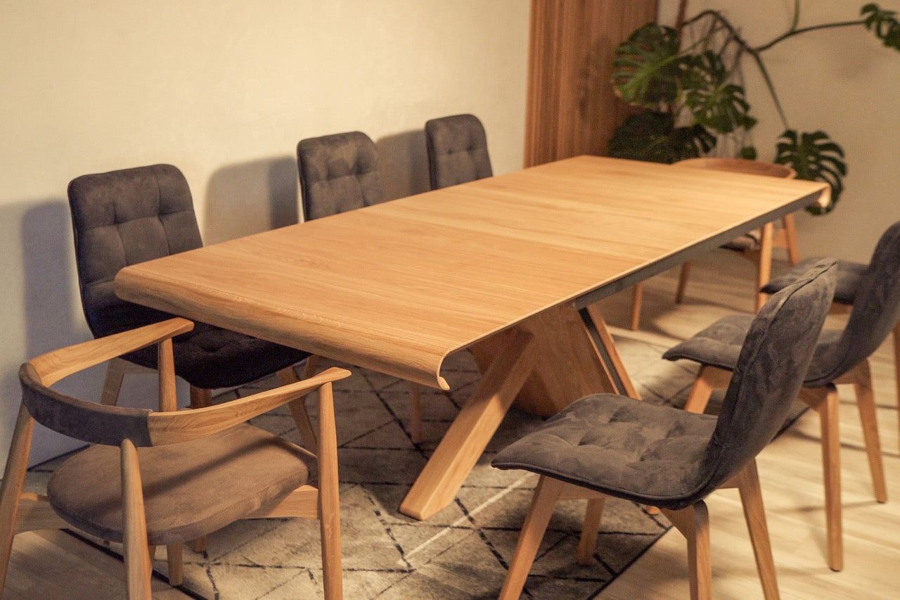 Extendable Large Wooden Dining table “Table-X”. Real Oak dining table.