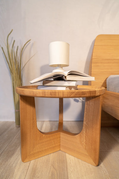 Solid wood Round Bedside table. Real oak. The rounded lines of the Bedside Table create a unique style! Sturdy real wood oak construction.