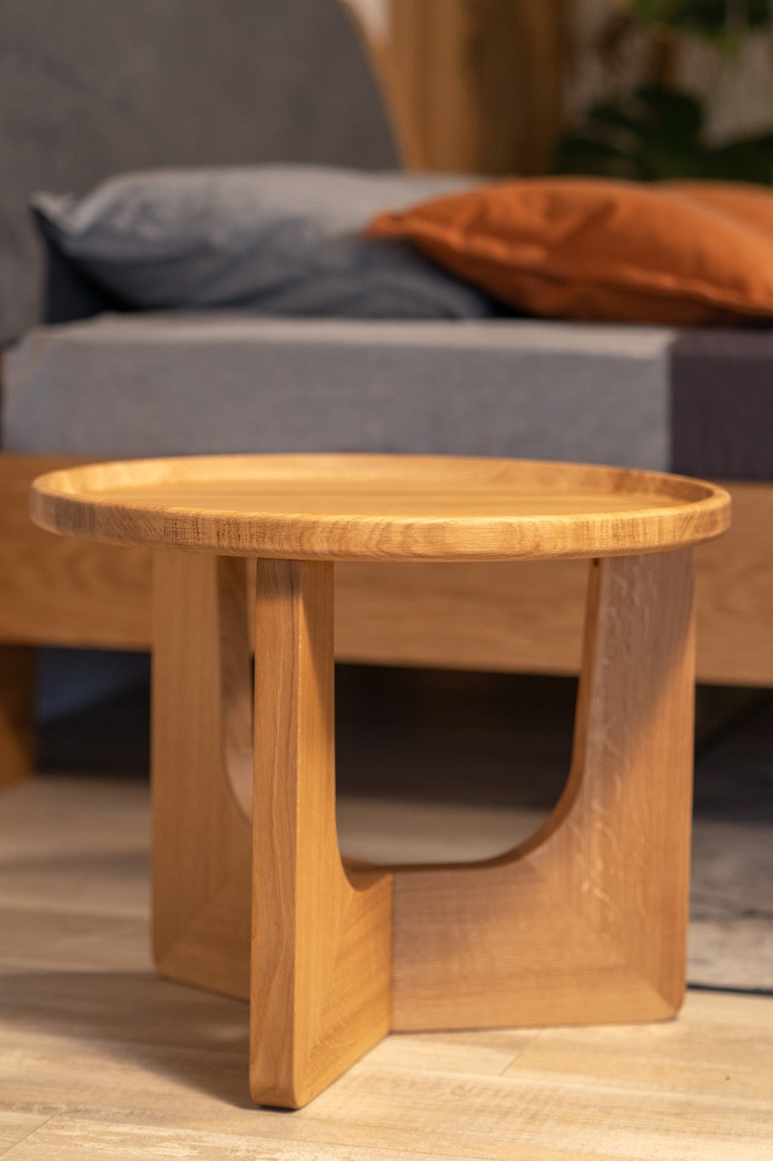 Solid wood Round Bedside table. Real oak. The rounded lines of the Bedside Table create a unique style! Sturdy real wood oak construction.